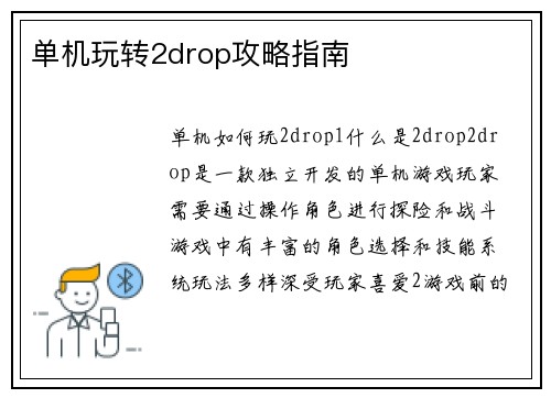 单机玩转2drop攻略指南